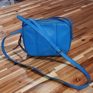 Vintage Fossil Blue Leather Crossbody Bag
